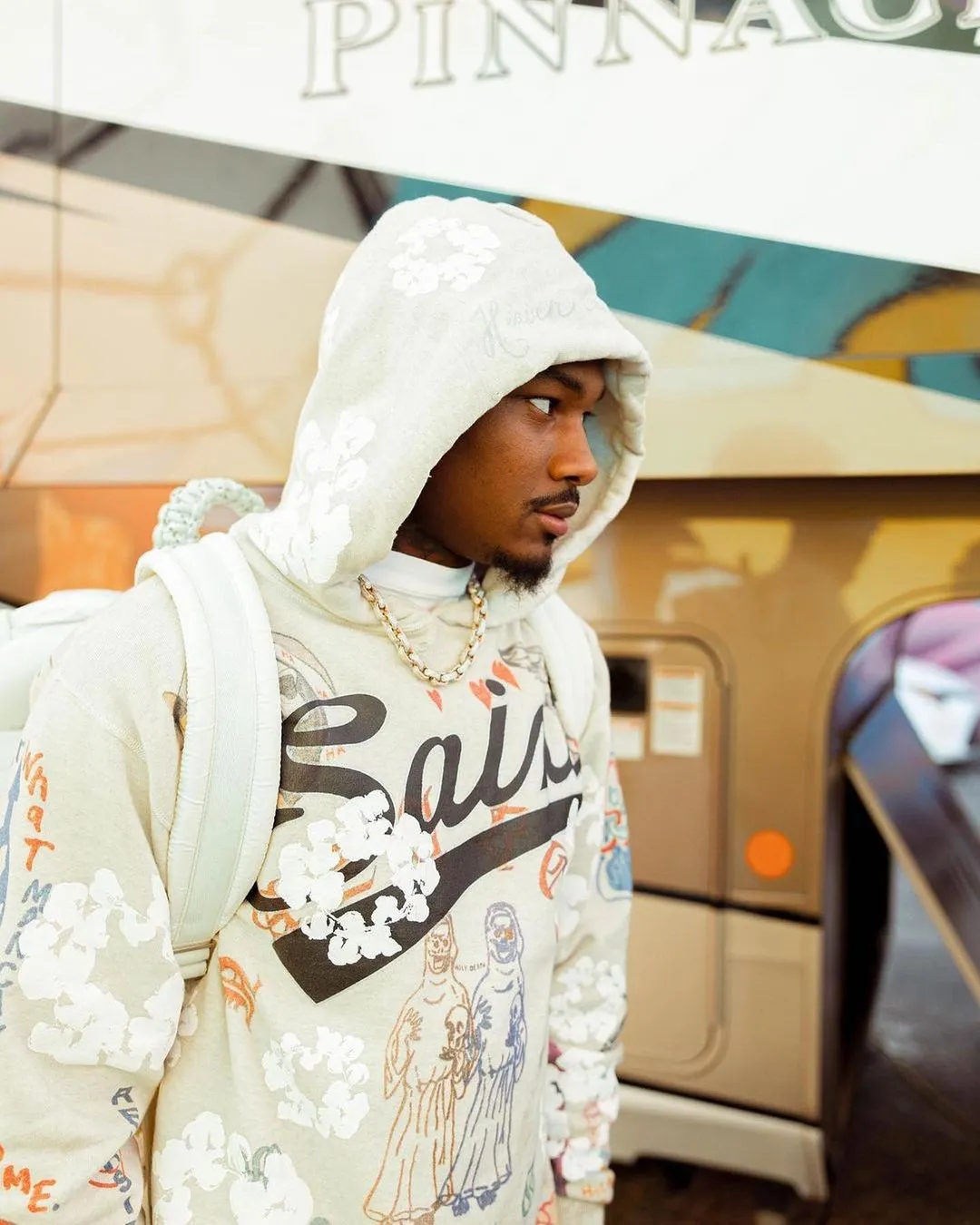 DENIM TEARS × ©SAINT M×××××× "SAINT TEARS" Graffiti Hoodie Joint Model Cotton Graffiti Hoodie Fully Printed Washed Distressed Holes Vintage Sweatshirt Gray S-XL Super Heavy Duty! The whole piece is printed with 35 screens and counterpoint printing!
